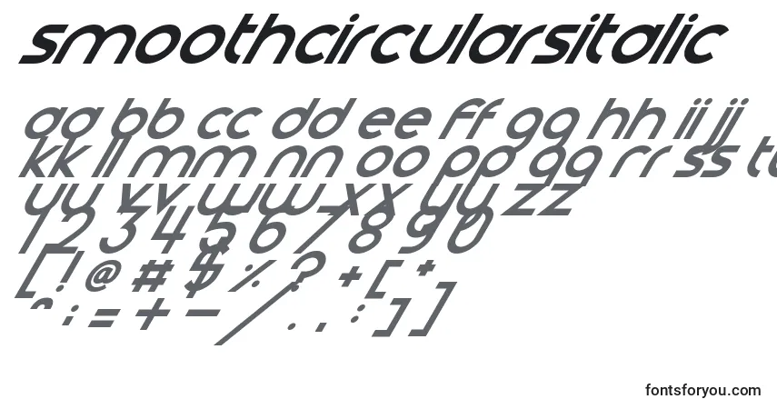 Schriftart SmoothCircularsItalic – Alphabet, Zahlen, spezielle Symbole