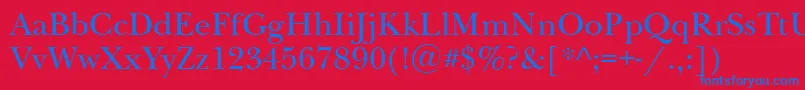 Newbaskervillettt-Schriftart – Blaue Schriften auf rotem Hintergrund