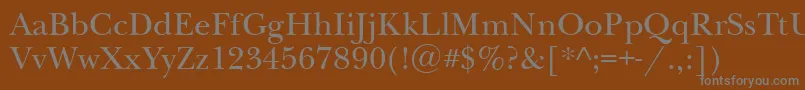 Newbaskervillettt-fontti – harmaat kirjasimet ruskealla taustalla