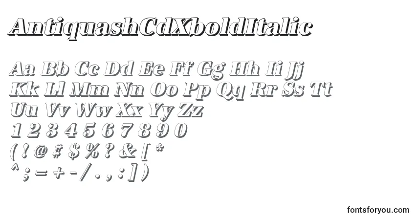 A fonte AntiquashCdXboldItalic – alfabeto, números, caracteres especiais