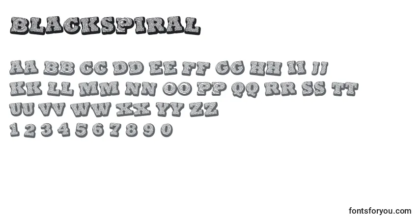 Czcionka BlackSpiral – alfabet, cyfry, specjalne znaki