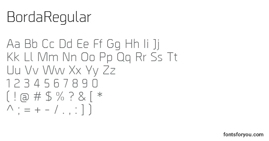 Schriftart BordaRegular – Alphabet, Zahlen, spezielle Symbole