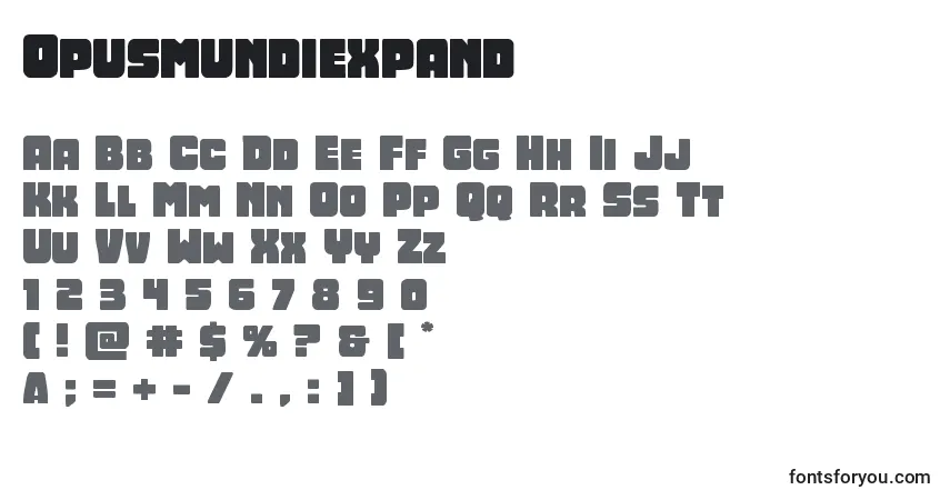 A fonte Opusmundiexpand – alfabeto, números, caracteres especiais