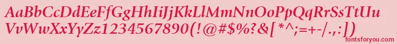 Fonte ItcGiovanniLtBoldItalic – fontes vermelhas em um fundo rosa