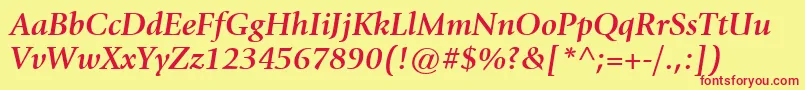 Fonte ItcGiovanniLtBoldItalic – fontes vermelhas em um fundo amarelo