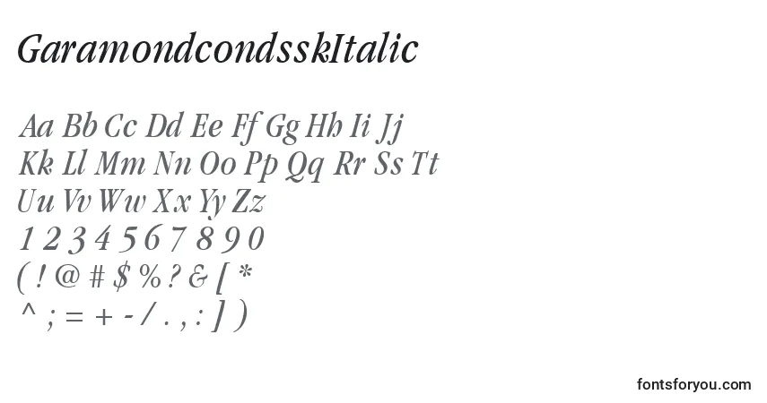 Fuente GaramondcondsskItalic - alfabeto, números, caracteres especiales
