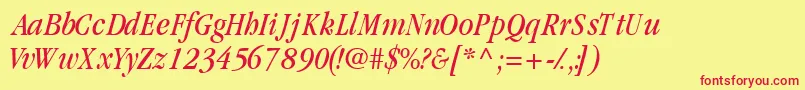 GaramondcondsskItalic-Schriftart – Rote Schriften auf gelbem Hintergrund