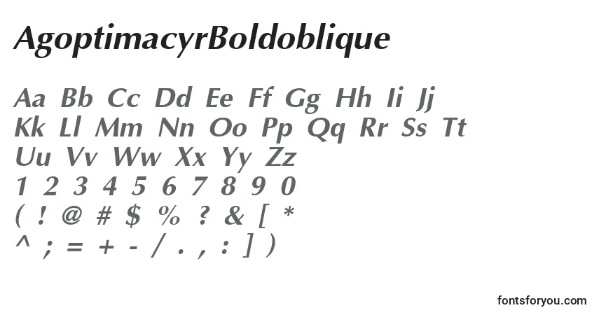 A fonte AgoptimacyrBoldoblique – alfabeto, números, caracteres especiais