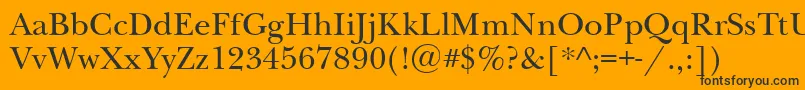 Newbaskervilleatt-Schriftart – Schwarze Schriften auf orangefarbenem Hintergrund
