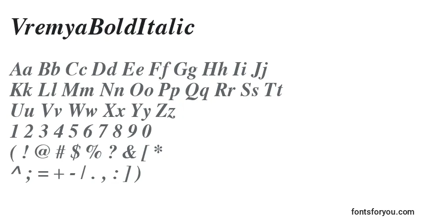 VremyaBoldItalic Font – alphabet, numbers, special characters