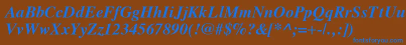 VremyaBoldItalic-Schriftart – Blaue Schriften auf braunem Hintergrund