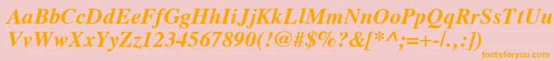 VremyaBoldItalic-Schriftart – Orangefarbene Schriften auf rosa Hintergrund