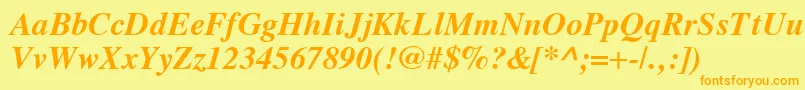 VremyaBoldItalic-Schriftart – Orangefarbene Schriften auf gelbem Hintergrund