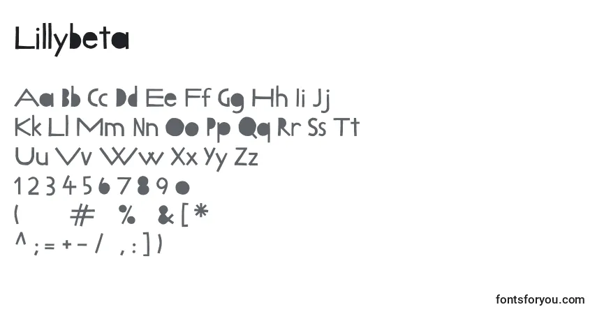A fonte Lillybeta – alfabeto, números, caracteres especiais
