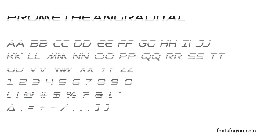 A fonte Prometheangradital – alfabeto, números, caracteres especiais