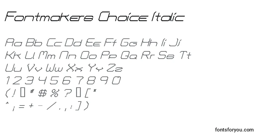 Шрифт Fontmakers Choice Italic – алфавит, цифры, специальные символы