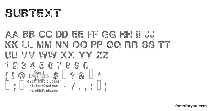 Schriftart Subtext – Alphabet, Zahlen, spezielle Symbole