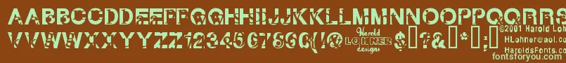 フォントSubtext – 緑色の文字が茶色の背景にあります。