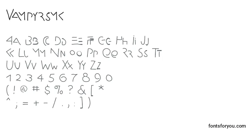 Czcionka Vampyrsmk – alfabet, cyfry, specjalne znaki