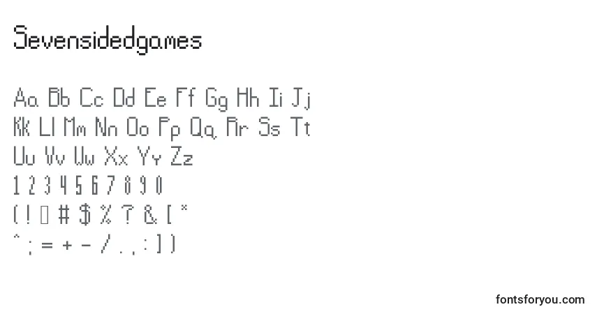 A fonte Sevensidedgames – alfabeto, números, caracteres especiais
