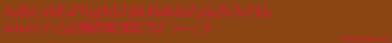 フォントSevensidedgames – 赤い文字が茶色の背景にあります。