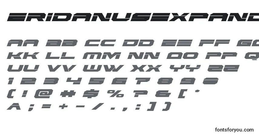 Czcionka Eridanusexpandital – alfabet, cyfry, specjalne znaki