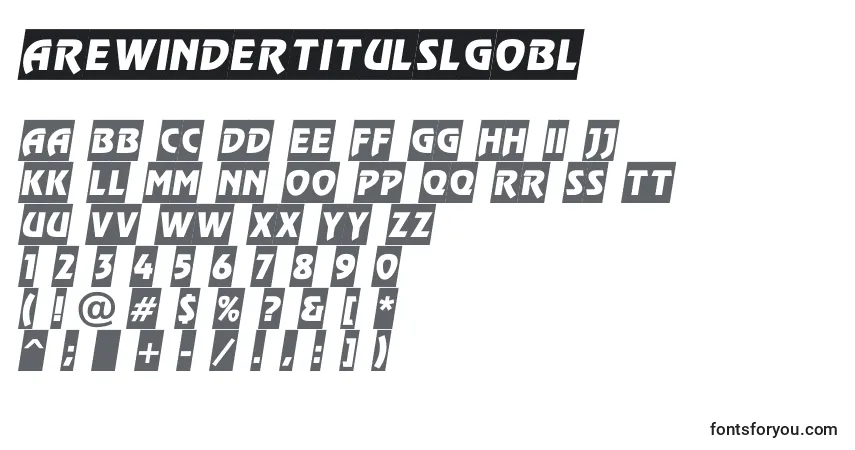 A fonte ARewindertitulslgobl – alfabeto, números, caracteres especiais