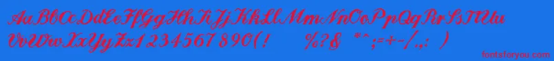 Landliebe-Schriftart – Rote Schriften auf blauem Hintergrund