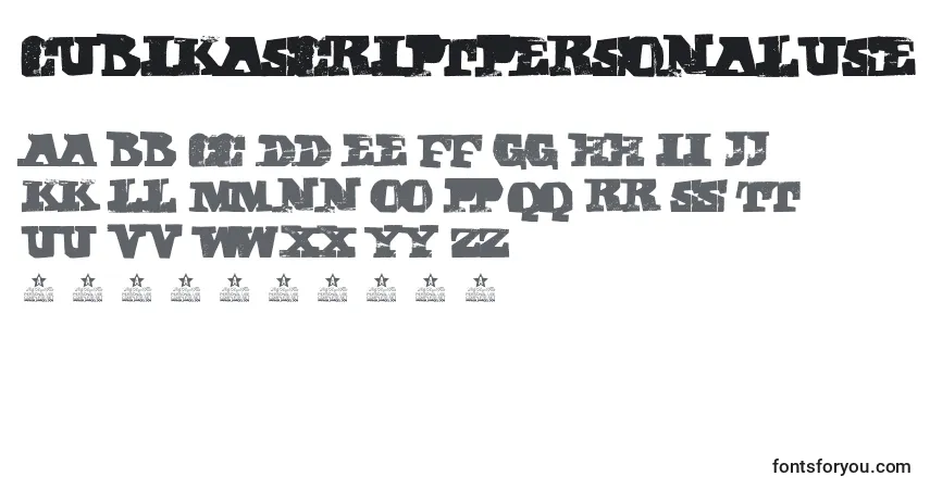 Schriftart CubikaScriptPersonalUse – Alphabet, Zahlen, spezielle Symbole
