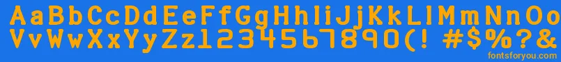 フォントHalter ffy – オレンジ色の文字が青い背景にあります。