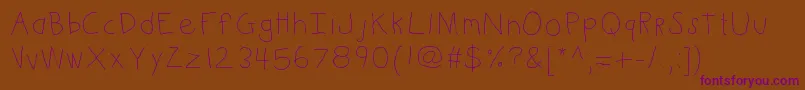 Kbkinderwrite-Schriftart – Violette Schriften auf braunem Hintergrund
