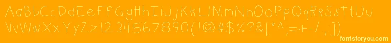 Kbkinderwrite-Schriftart – Gelbe Schriften auf orangefarbenem Hintergrund