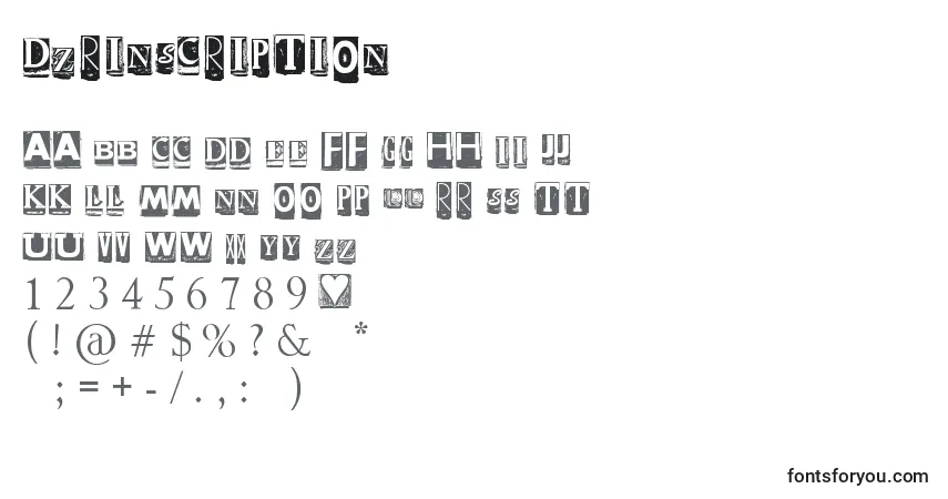 A fonte DzrInscription – alfabeto, números, caracteres especiais