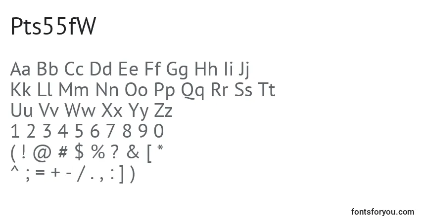 A fonte Pts55fW – alfabeto, números, caracteres especiais