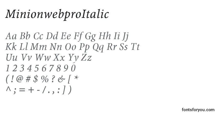 A fonte MinionwebproItalic – alfabeto, números, caracteres especiais