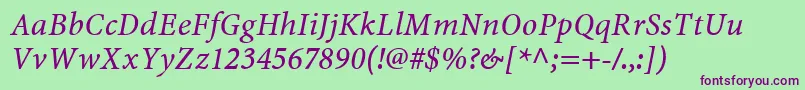 MinionwebproItalic Font – Purple Fonts on Green Background