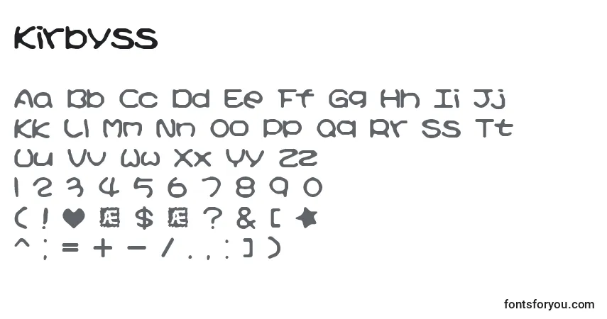 A fonte Kirbyss – alfabeto, números, caracteres especiais