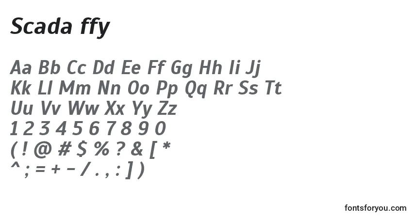 Schriftart Scada ffy – Alphabet, Zahlen, spezielle Symbole