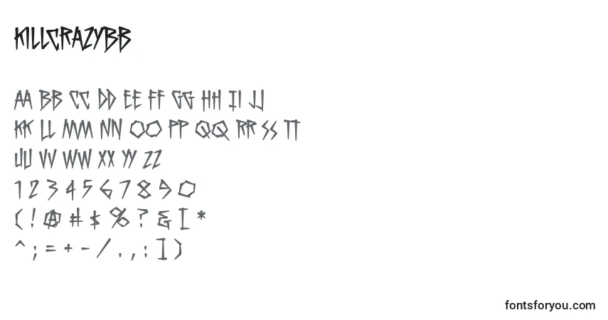 Czcionka KillcrazyBb – alfabet, cyfry, specjalne znaki