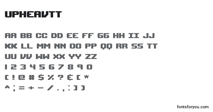 Czcionka Upheavtt – alfabet, cyfry, specjalne znaki