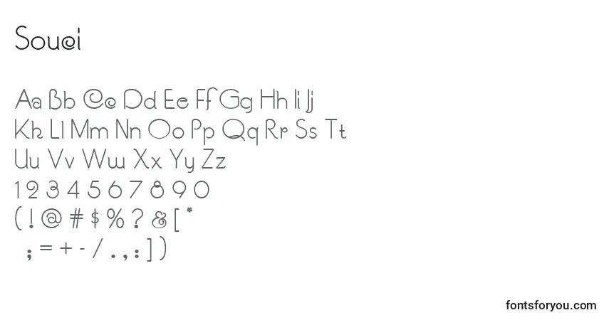 Schriftart Souci – Alphabet, Zahlen, spezielle Symbole