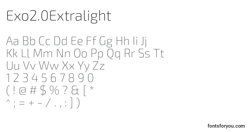 Шрифт Exo2.0Extralight – алфавит, цифры, специальные символы