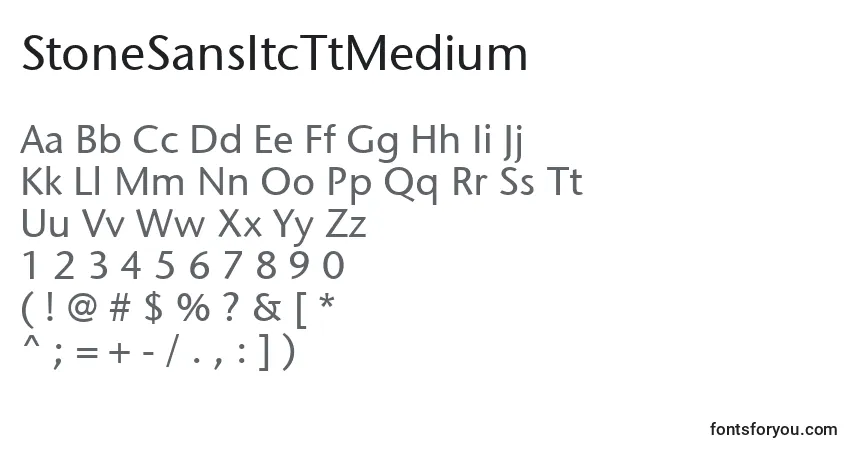 Czcionka StoneSansItcTtMedium – alfabet, cyfry, specjalne znaki