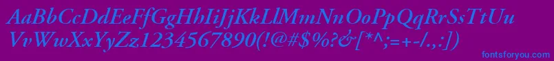 Fonte AdobeGaramondLtSemiboldItalic – fontes azuis em um fundo violeta