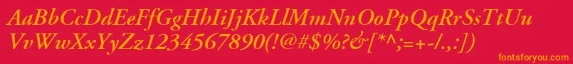 AdobeGaramondLtSemiboldItalic-Schriftart – Orangefarbene Schriften auf rotem Hintergrund