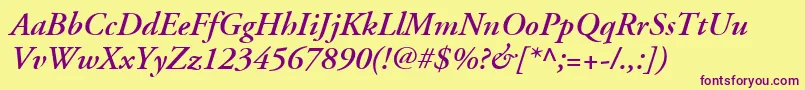 AdobeGaramondLtSemiboldItalic-Schriftart – Violette Schriften auf gelbem Hintergrund