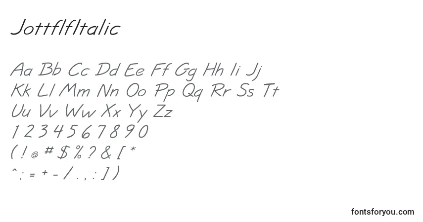 Schriftart JottflfItalic – Alphabet, Zahlen, spezielle Symbole