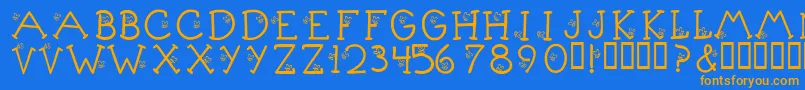 フォントKrLittleBuzz – オレンジ色の文字が青い背景にあります。