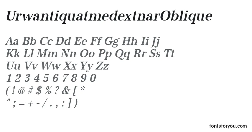 A fonte UrwantiquatmedextnarOblique – alfabeto, números, caracteres especiais