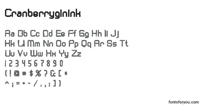 Czcionka Cranberryginink – alfabet, cyfry, specjalne znaki